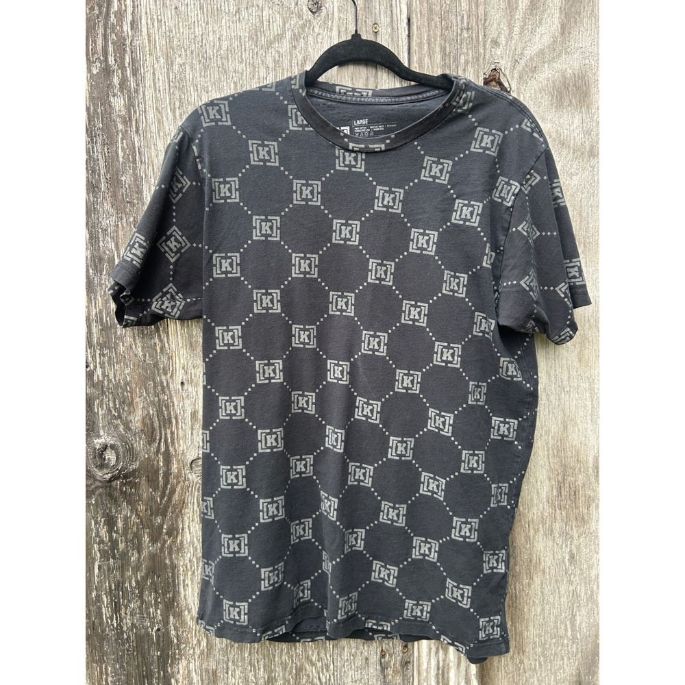 Vintage KR3W All Over Logo Monogram T Shirt USA Made Black Skate Streetwear